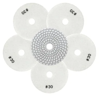 Obrázok produktu pre Diamantové leštiace podložky, zrniteľnosť 30, priemer 100 mm, 6 kusov, určené na leštenie kameňa