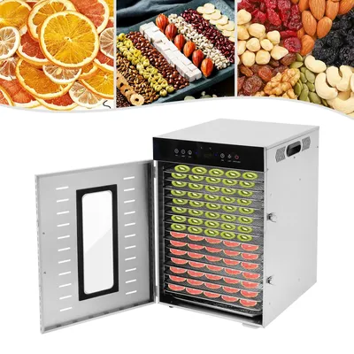 Produktbild von Edelstahl-Lebensmitteltrockner mit 16 Tabletts und Touchscreen – Professioneller Trockenofen für Obst und Gemüse