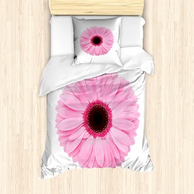 Produktbild von ABAKUHAUS Pink und Weiß Mantele, Gerber Daisy, Milbensicher Allergiker geeignet mit Kissenbezügen, 135 cm x 200 cm - 80 x 80 cm, Pale Pink Weiß