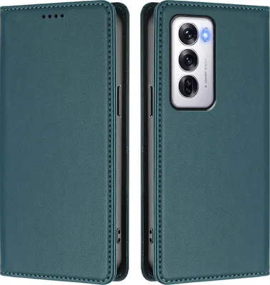 Produktbild von Handyhülle für Oppo Reno12 5G, Kunstleder Klapphülle Stoßfeste Magnetische Hülle mit Ständer Grün