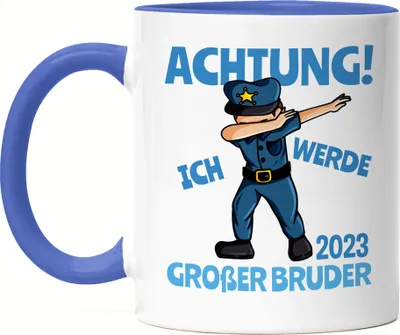 Produktbild von Ich Werde Großer Bruder 2023 Tasse Blau Ankündigung Schwangerschaft Polizist Dab Babynews