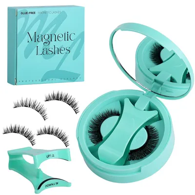 Produktbild von Magnetische Wimpern Set Wiederverwendbar Ohne Kleber Mit Applikator Etui Spiegel Schwarze Wimpern Natürlicher Look
