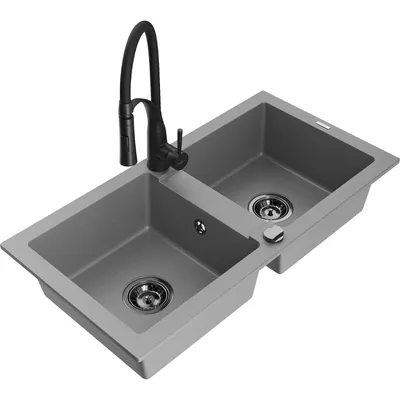 Obrázek produktu pro Mexen Mario 2-miskový granitový dřez s kuchyňskou baterií Aster, Šedá - 6504-71-73450-70-B