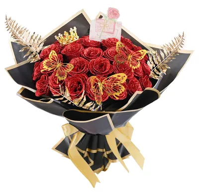 Künstlicher Glitter-Rosenstrauß, 24 Stück, Rot, DIY