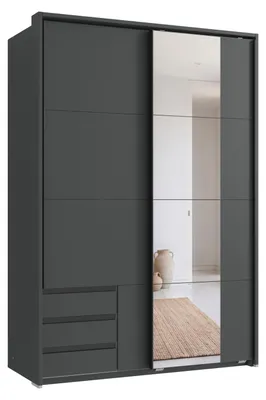 Produktbild von Schwebetürenschrank 2trg. Kleiderschrank 138 cm Grafit Schubladen Spiegel Passepartout / 22686