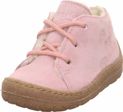 A single pink child's shoe is shown against a white background.