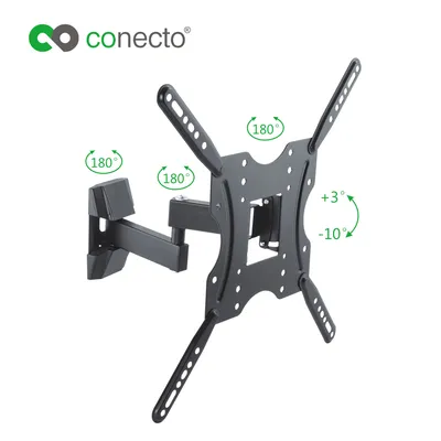 Produktbild von conecto CC50278 Wandhalterung für TV Geräte mit 81-140 cm (32-55 Zoll), neigbar: -10° bis 3°, schwenkbar: -90° bis 90°, Wandabstand: 62-309mm, Traglast: max. 20,0kg, VESA 400x400, schwarz,