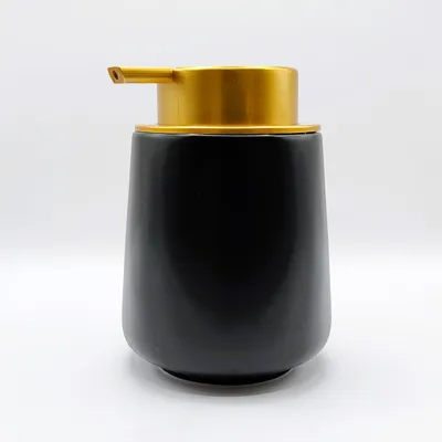 Image de Élégant distributeur de savon liquide en céramique avec pompe en plastique – Distributeur de savon rechargeable pour la salle de bains et la cuisine – 400 ml (noir)