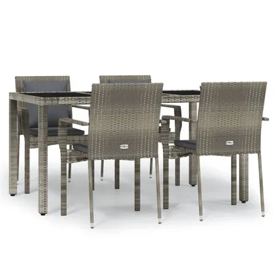 Obrázek produktu pro vidaXL 5dílný zahradní jídelní set s polštáři Grey Poly Rattan