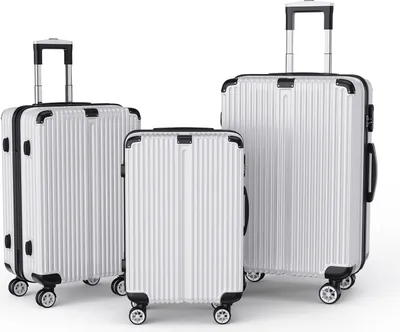 Produktbild von Premium Hartschalen-Koffer-Set 3-teilig (M+L+XL) mit Zwillingsrollen - Leise 360° Rollen, Stabile Reisekoffer in Silber