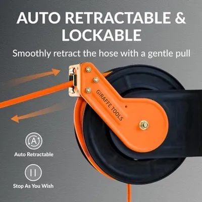Immagine prodotto di Avvolgitore automatico per tubi flessibili ad aria compressa – Tubo flessibile ibrido da 15 metri con sistema di riavvolgimento automatico