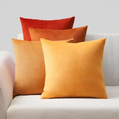 Produktbild von 4er-Set Kissenbezüge, 50 x 50 cm, gelber Samt, für Sofa, Schlafzimmer, Wohnzimmer, flauschig, Farbverlauf