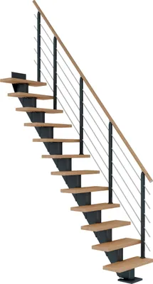 Produktbild von Dolle Mittelholmtreppe Frankfurt Gerade Eiche weiß, geölt 65 cm breit für GH 222 – 258 cm UK Metall Anthrazit mit Geländer