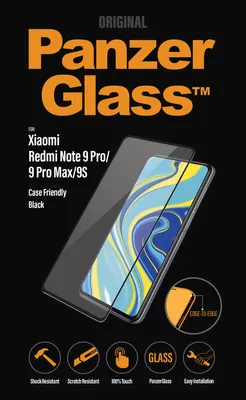 A product advertisement for a PanzerGlass screen protector for a Xiaomi phone.