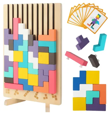 Image de Puzzle Tetris en bois, jouet éducatif pour enfants de 3 à 6 ans
