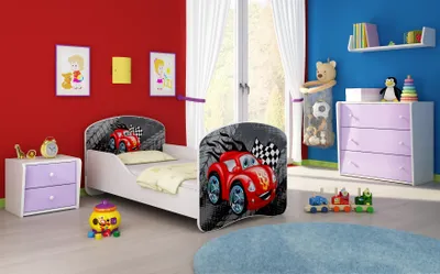 Zdjęcie produktu dla ACMA I łóżko młodzieżowe łóżko dziecięce komplet z materacem stelaż listwowy biały 04 czerwony car 140x70