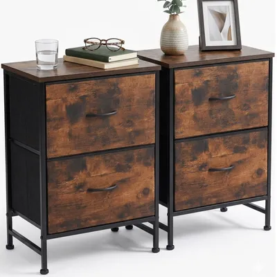 Produktbild von Zweiteilige Stoffkommode mit Schubladen, geeignet als Sideboard im Schlaf- und Wohnzimmer, mit zwei Schubladen und einem robusten Stahlrahmen.