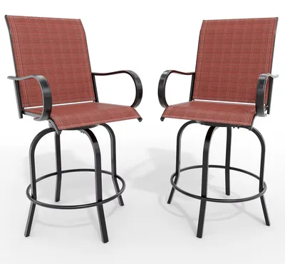 Produktbild von Outdoor-Barhocker, 2er-Set - 360° Drehbar - Wetterfest - Hohe Rückenlehne und Armlehnen - Gepolstert - Tresenhöhe - Rot