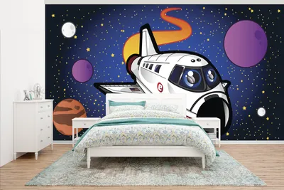 Produktbild von MuchoWow® Fototapete für Wohnzimmer oder Schlafzimmer Wandtapete Vinyl Motivtapete Eine Illustration einer Raumfähre - 465x260 cm - Hintergrundbild