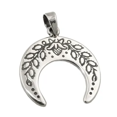 Produktbild von Anhänger 17x18mm Mondsichel mit Blumen geschwärzt Silber 925 silber 17x18mm