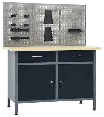 Productafbeelding van Gereedschapskast en werkplaatswagen met stalen werkbank, 120x60x85 cm en 500 kg draagvermogen
