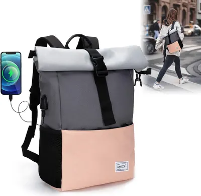 Produktbild von Mofut Rucksack, Freizeitrucksack Computerrucksack, Arbeitsrucksack, Groß Damen Lässiger Rolltop Rucksack, Herren Backpack, Tagesrucksack Schulrucksack, Sportrucksack mit Vielen Fächer Wasserabweisend Hohe Kapazität, mit Laptopfach Bis 15,6 Zoll und Externen USB-Anschluss, Rolltop Design