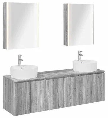 Image de vidaXL Ensemble de 5 meubles de salle de bain, gris Sonoma, en panneaux de particules