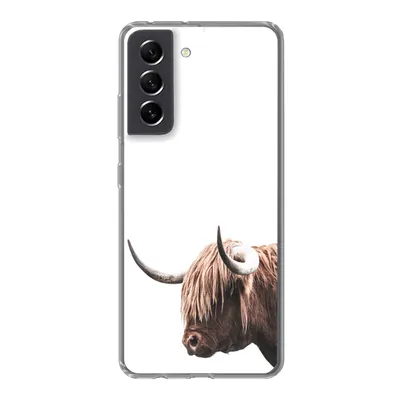 Produktbild von MuchoWow® Handyhülle Schutzhülle Hülle für Samsung Galaxy S21 FE Schottischer Highlander - Kopf - Weiß Silikon Softcase Handy Hülle - Mobiltelefonhülle