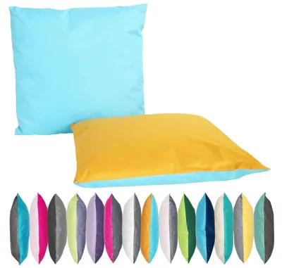 Produktbild von JACK 2-farbiges Wende Outdoor Lounge Kissen 45x45cm Dekokissen inkl. Füllung Wasserfest Sitzkissen Garten Stuhl Lotus Effekt, Farbe:Gold - Hellblau