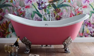 Immagine prodotto di Casa Padrino Luxury Art Nouveau Bathtub Pink / White / Silver 180 x 77 x H. 79 cm - Vasca da bagno curvilinea in ghisa - Arredo bagno barocco e liberty