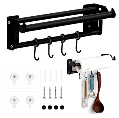 Produktbild von Handtuchhalter für Küchenrollen ohne Bohren, Wandmontage, Küchenpapierhalter (Schwarz)