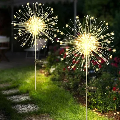 Produktbild von 2 Stück Solarleuchten Gartenleuchten, 120 LED Solarlampen für Außen Garten Wasserdicht, 8 Modi Solarleuchten Feuerwerk Pusteblume Solarlampen
