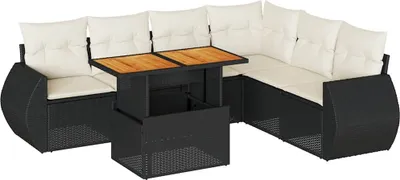 Productafbeelding van vidaXL 7-delige tuinmeubelset met kussens, zwart, polyrotan