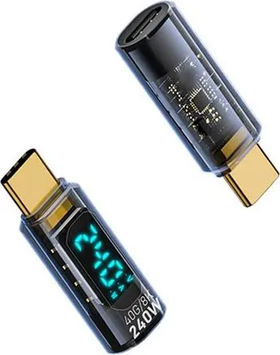 Immagine prodotto di INF Adattatore USB-C 240W con Display Digitale, Nero Trasparente, Confezione da 2