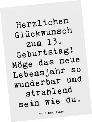Produktbild von Mr. & Mrs. Panda Ansichtskarte Spruch 13. Geburtstag - Weiß - Geschenk, Jubiläum, Teenager, Postkarten, Fotokarte, Meilenstein, Kunstkarten, Ansichtskarten, Postkarte