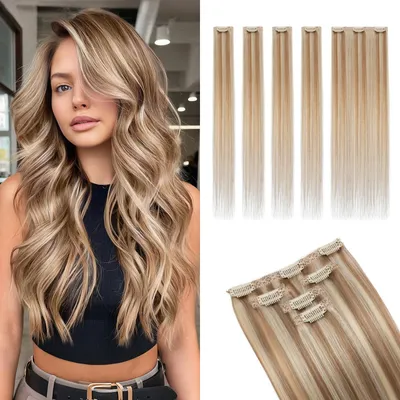 Imagen del producto de Extensiones de cabello natural con clips, juego de 5 piezas, 30 cm