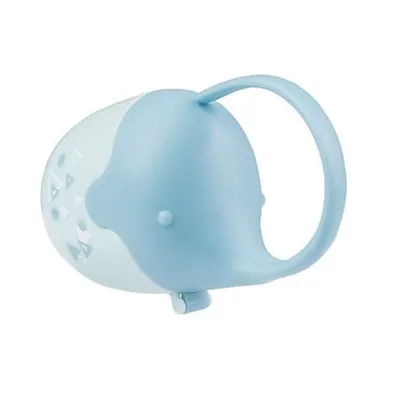 A blue elephant-shaped baby pacifier holder.