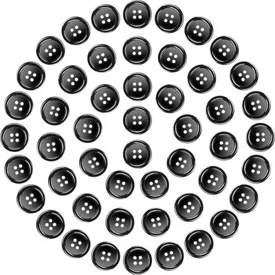 Image de Boutons noirs de 18 mm à 4 trous - Lot de 50 pour le bricolage - Boutons ronds pour chemises avec support pour vêtements - Couture, fabrication artisanale, bricolage et décoration - Boutons