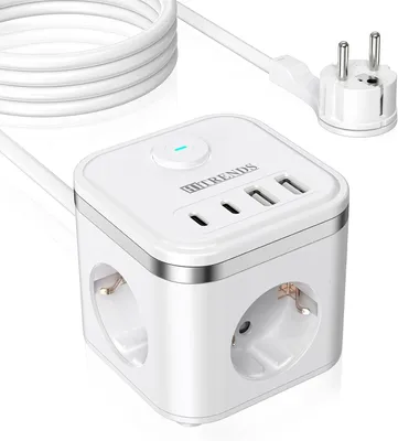 Produktbild von Steckerwürfel – Steckdosenleiste mit 2 USB-Anschlüssen – Steckdosenleiste mit Schalter – Mehrfachsteckdose (3-fach) – Mehrfachsteckdosen