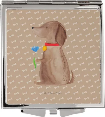Produktbild von Mr. & Mrs. Panda Klappbarer Spiegel Hund Blume - Hundeglück - Geschenk, Kosmetikspiegel, Reisespiegel, Quadratischer, Frauen, Klappspiegel, Hunde, Niedlich, Süß, Sprüche