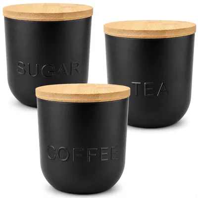 Productafbeelding van com-four® Set van 3 voorraadpotten met bamboe deksel - voor koffie, thee en suiker