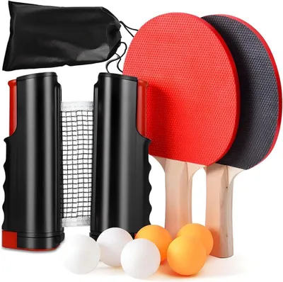 Produktbild von Profi Tischtennis-Set, 2 Tischtennisschläger + einziehbares Netz + 6 Bälle Tischtennisbälle + 1 Tragetasche, Tischtennisschläger Set für Kinder