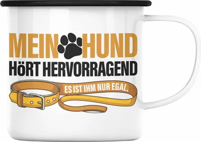 Produktbild von TRENDATION Emaille Tasse Hundeliebhaber Hundemama Hundepapa Hund Spruch Emaille Emaille Tasse Geschenk (Schwarz)
