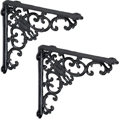 Produktbild von Famanu Set von 2 antiken Regalhaltern aus Gusseisen - Vintage Stil, Schwarz