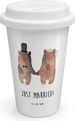 Produktbild von Mr. & Mrs. Panda Thermobecher Bär Heirat - Weiß - Geschenk, ToGo Kaffeebecher, To Go, Coffee Becher, Thermokaffeebecher, Teddy