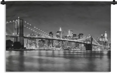 Produktbild von MuchoWow® Wandteppich Wandbehang New York - Brücke - Brooklyn - Schwarz und weiß - Architektur 150x100 cm Tapisserie Dekoration Wandtuch - Waschbar - Tapisserien - Wand-Decke
