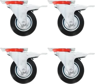 Produktbild von Lenkrollen mit Doppelbremsen, 4 Stück, 100 mm, Transportrollen für Möbel
