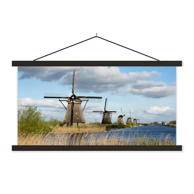 Produktbild von MuchoWow® Textilposter Mühle - Landschaft - Niederlande 120x60 cm mit schwarzem Rahmen - Dekoration Schlafzimmer