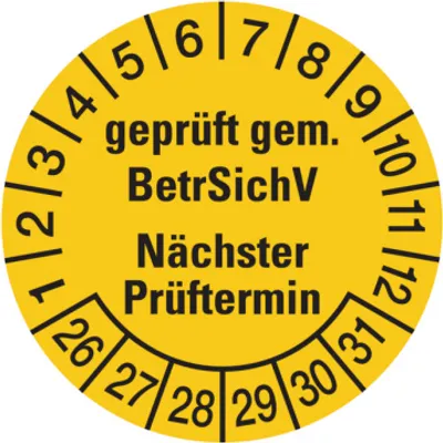 Produktbild von Dreifke® Aufkleber Prüfplakette, BetrSichV Nächster Prüftermin, gelb/schwarz,...