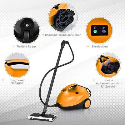 Produktbild von COSTWAY Dampfreiniger 2000W, max. 4 bar Dampfdruck, mit 19 Zubehör, 5 Min. Aufheizzeit, bis zu 108℃, 1,5L Tank, LED Warnlicht, Orange